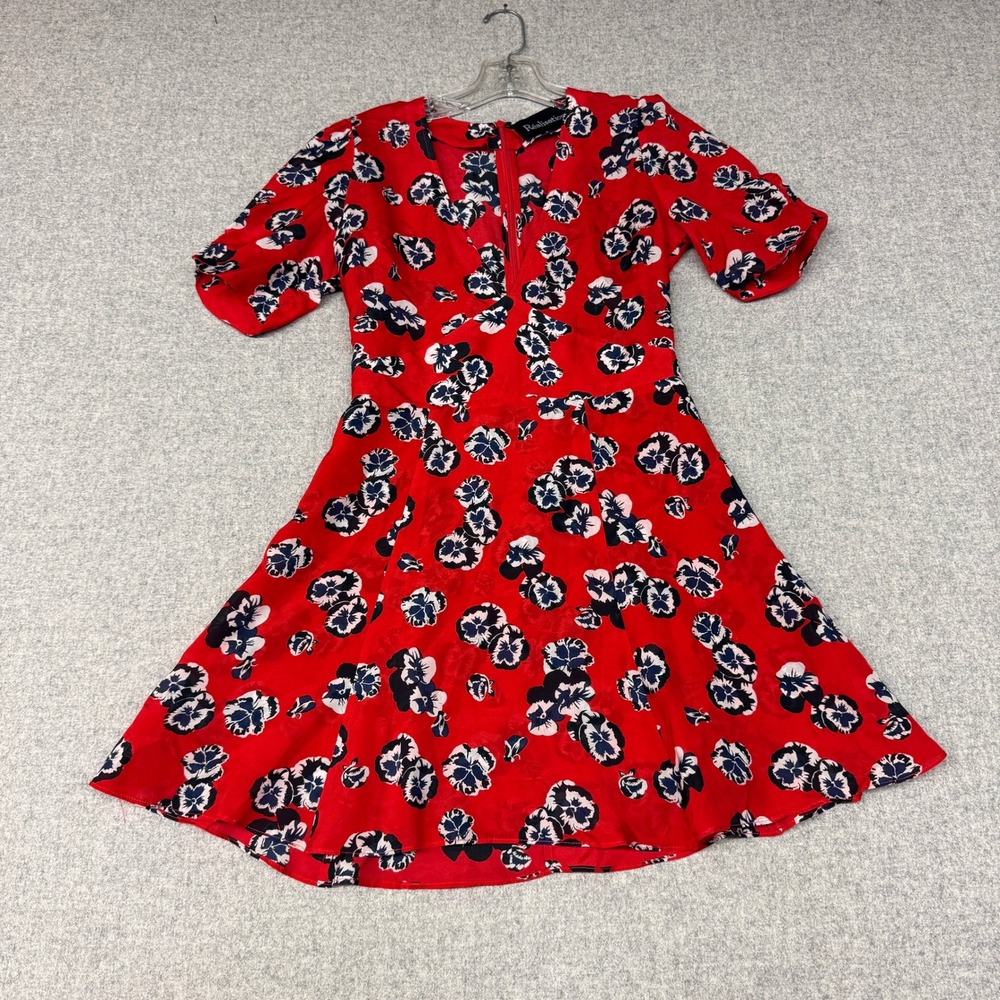 Realisation Par The Ozzie Dress Size S Red Pansy Floral 100% Silk Mini V-Neck